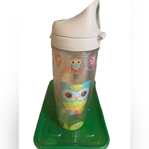 Tervis 24 oz Water Bottle Flip Top Owl Design Wrapped Around Bottle EUC